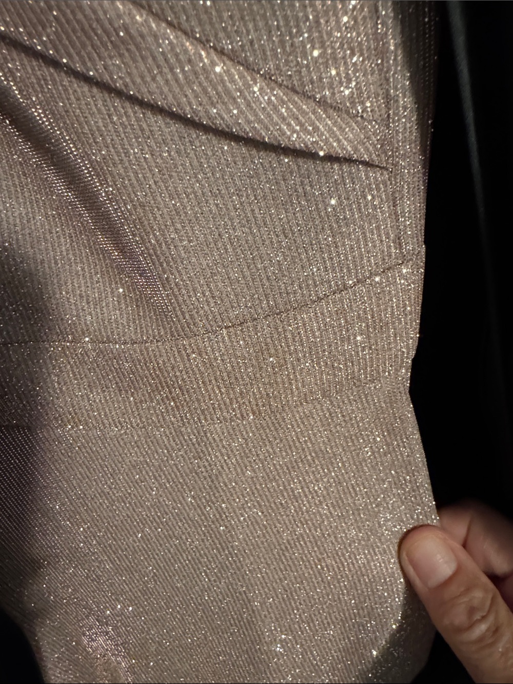 Xscape Champagne Glitter Off-the-Shoulder A-Line Gown - Picture 5 of 5